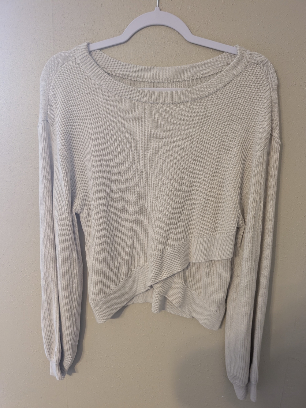 lululemon athletica Cream Ribbed Crossover Hem Crewneck Sweater